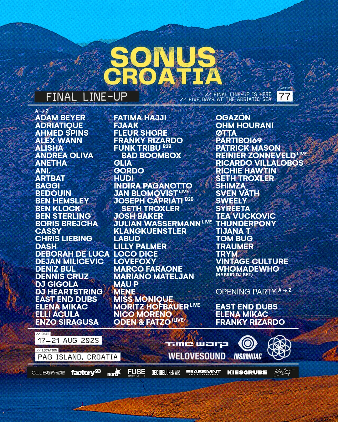 Sonus Croatia 2025 - Lineup